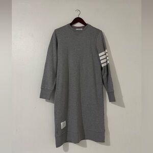 Thom Browne Gray Knit with Striped Collar Midi Sweater Dress